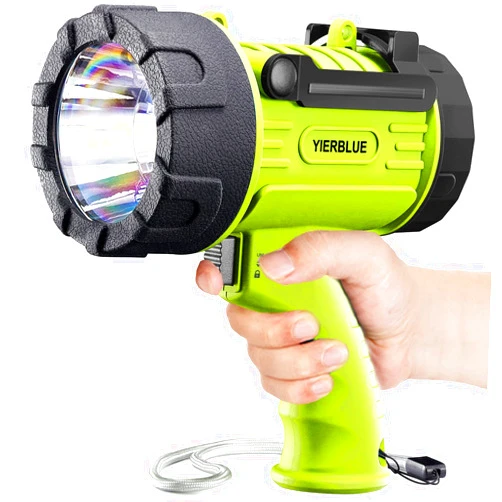 YIERBLUE Rechargeable Spotlight Flashlight with 1000,000 Lumen LED, IP67 Waterproof Long Running Spot Light searchlight, Impact Resistant Handheld Spotlight with Foldable Stand and Detachable Red Lens