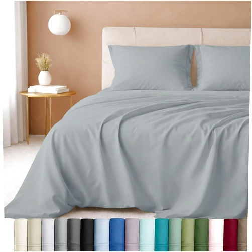 California Design Den Queen Size Sheet Set - Luxury 600 Thread Count Sateen, 100% Cotton Sheets, Deep Pockets with All Around Elastic for a Snug Fit, Hotel Quality Bedding Set - Light Grey