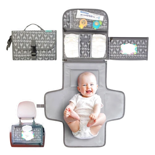 Kopi Baby Portable Diaper Changing Pad - Baby Diaper Changer Travel Bag with Wipes Pocket, Smart Design Portable Changing Mat, Infant Travel Station Kit, Gift for Newborn Girl & Boy - Premium