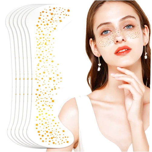 LESFEY Glitter Freckles Face Tattoo Gold Face Makeup Patches Cute Glitter Speckles Patches Makeup Accessories for Women Cosmetic Glitter for Face 6pcs