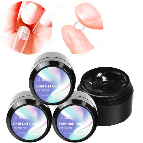 U-Shinein 3x10ml Solid Nail Glue Gel, Nail Tips Glue Gel for Acrylic Nails, Press on Solid Glue Gel, Solid Gel Polish Nail Art Manicure Glue Gel, Need UV/LED Lamp Longer Cure