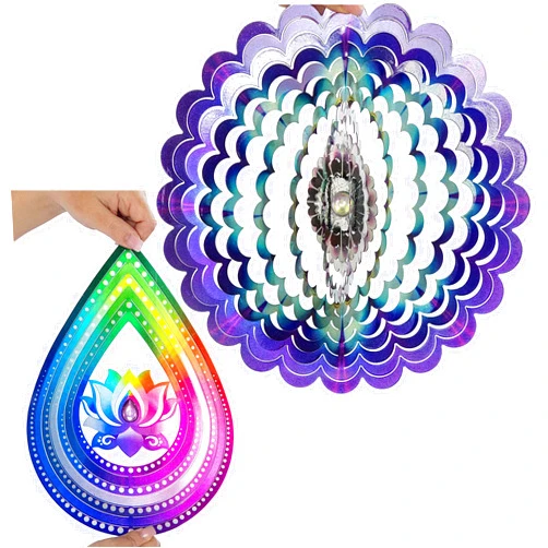 VP Home Floral Burst Mandala Kinetic 3D Metal Outdoor Garden Decor Wind Spinner and Lotus Teardrop Kinetic 3D Metal Outdoor Garden Decor Wind Spinner