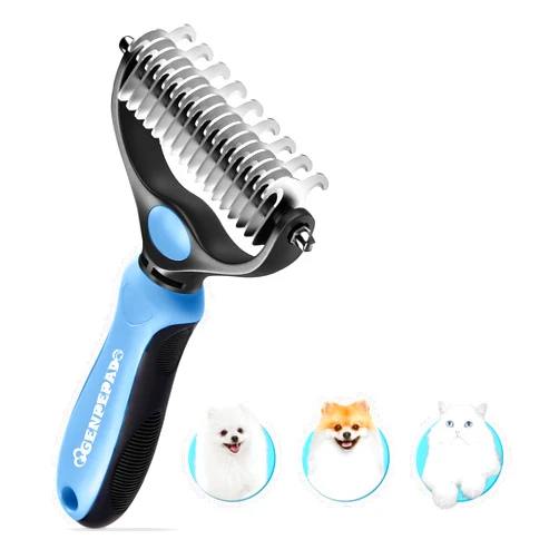 GENPEPADO Undercoat Rake for Dogs & Cats, Dematting Comb with Extra Wide Double-Sided Stainless Steel Teeth for Detangling, Deshedding, Brushing, Thinning & Removing Shed Fur, Knots, Mats, and Tangles in Pets