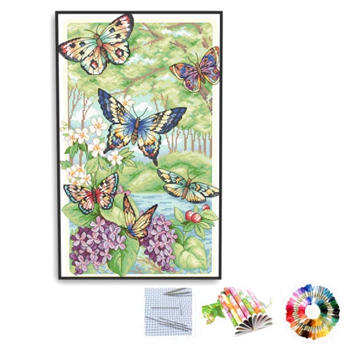 Sifity DIY Butterfly Painting Embroidery Set Include Instruction, Clothes, Needles, Patter 14CT Cross Stitch Kit 12.6