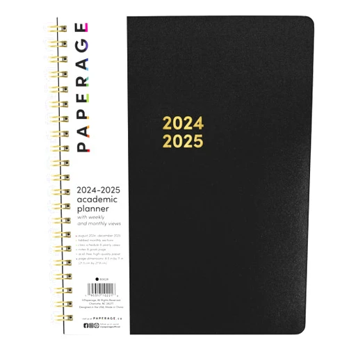 PAPERAGE 17 Month Academic Planner 2024-2025, Weekly & Monthly Spreads, August 2024 - December 2025, Large (9 in x 11 in), Black