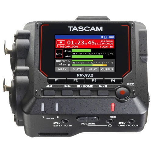 TASCAM FR-AV2 Compact 32-Bit Float Field Recorder and Timecode Generator with Dual XLR/TRS Inputs and No-Clip Audio Recording for Videographers