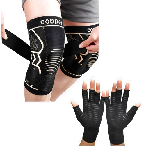 AMABAZR cooper Knee Brace and Compression Arthritis Gloves with Adjustable Strap for Women & Men