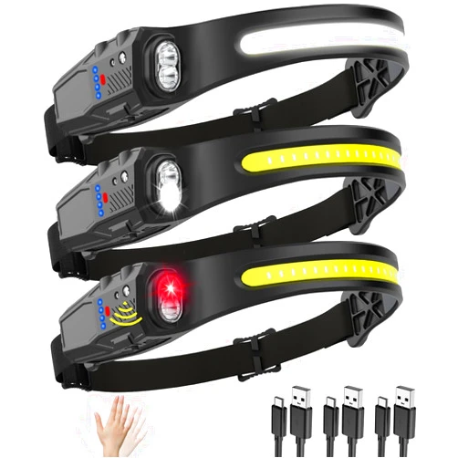 KYEKIO Headlamp Rechargeable 3Pack, Red Light LED Headlamp, 7Mode Headlamps for Adults, 230° Wide Beam Head Lamp with Motion Sensor, Head Lamps LED Rechargeable, Head Lights for Forehead Running Camping