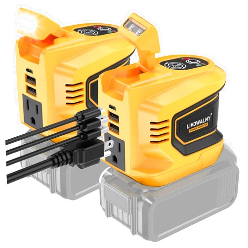 LIVOWALNY 2 Packs Power Inverter for Dewalt 20V Battery, 200W Battery Inverter 20V to 110V-120V, Portable Power Adapter Charger Adapter Power Station Power Supply with 2 USB & 1 Type-C & 1 AC Outlet(No Battery)