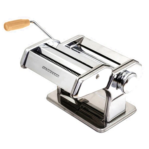 OVENTE Manual Stainless Steel Pasta Maker Machine and 7 Thickness Setting (0.5 to 3 mm), Easy Cleaning & Storage with Attachments of Hand Crank Roller Noodle Cutter & Countertop Clamp, Silver PA515S
