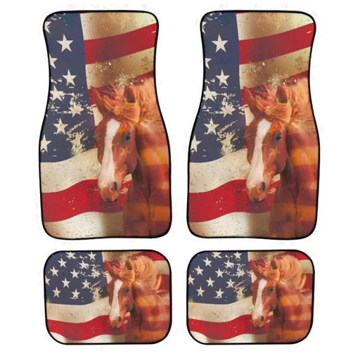 TOADDMOS Vintage USA Flag Horse Carpet Car Floor Mats 4pcs Set for Car/Truck/SUV, Front and Rear Mats Universal Auto Heavy Duty All Weather Floor Mat