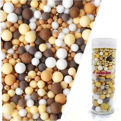 KANDLRIK Edible Brown & Yellow & White & Gold Sugar Pearls Sprinkles Candy Mix Size Pearls Cake Decorations Cupcake Toppers Decorating Perfect for Wedding Party Valentine Christmas Supplies 4.58OZ