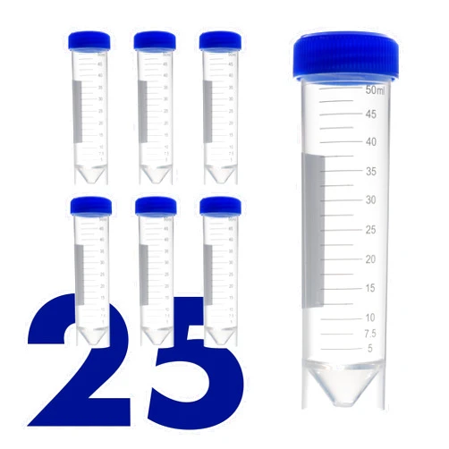 Kashi Scientific 50mL Self Standing Centrifuge Tubes with Screw Cap Lid, Lab Grade Polypropylene Plastic, Skirted, Printed Graduation, Write-on Spot [50mL Self-Standing, 25]
