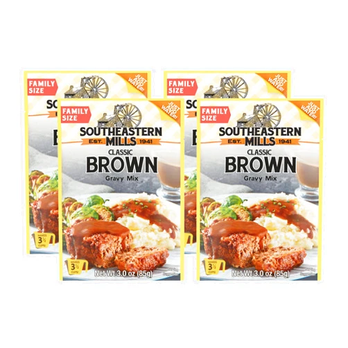Southeastern Mills Gravy Mix, Classic Brown Gravy Mix, Makes 3 ½ Cups of Gravy, Just Add Water, Family Size, 3.0 Ounce Packet (Pack of 4 Packets)