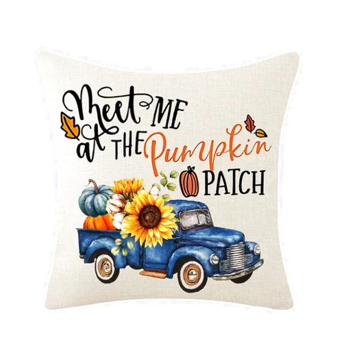 Domulam Blue Pickup Truck Orange Pumpkins Meet Me at The Pumpkin Patch Autumn Cotton Linen Decorative Throw Pillow Cover Case Bed Sofa Chair Home Decoration Square 18 x 18 Inches