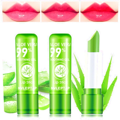NVLEPTAP 3PCS Aloe Vera Lipstick,Lip Stain,Lip Gloss, Long Lasting Nutritious Lip Balm, Moisturizer Magic Temperature Color Changing Lipstick, Lip Stain Long Lasting Waterproof Lip Makeup