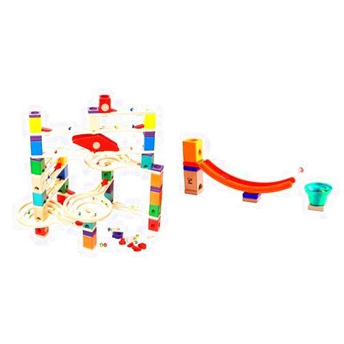 Hape Store Hape Quadrilla Wooden Marble Run Construction - Vertigo - Quality Time Playing Together Wooden Safe Play - Smart Play for Smart Families & Quadrilla Mega Skatepark Marble Run Attachment, 17 Pieces Run Construction + Attachment, 17 Pieces