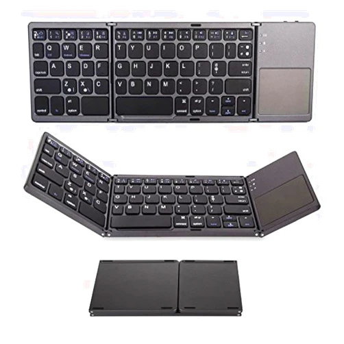 IKOS Foldable Bluetooth Wireless Portable Keyboard with Touchpad Rechargeable Full Size Ultra Slim Folding Mini Keyboard for iPhone iPad Mini/Pro/Air iOS Android Smartphones/Tablets and Windows