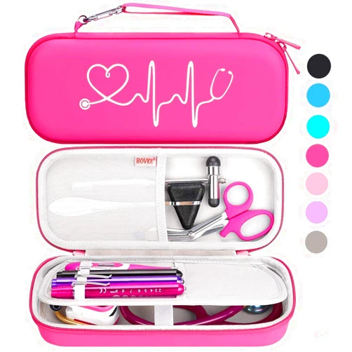Bovke Stethoscope Travel Case for 3M Classic III, Lightweight II S.E, Cardiology IV, MDF Acoustica Deluxe Stethoscopes - Extra Room fits Nurse Accessories Penlight EMT Medical Scissors, Raspberry Pu Leather_Raspberry