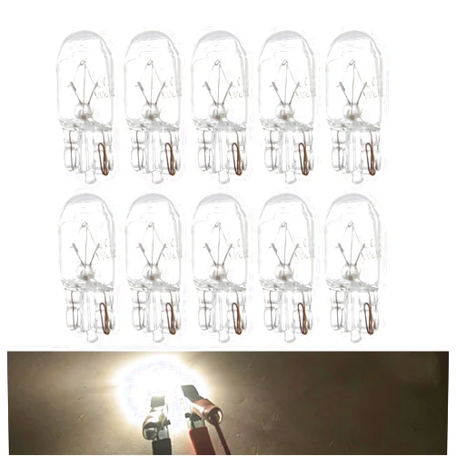 Gseigvee Pack-10 T10 168 192 Halogen Instrument Light, 12V 5W Flat Foot Vehicle Lighting Accessories, Universal Ultra-bright Waterproof Indicator Bulb Replacement for Truck SUV Car (White Light)
