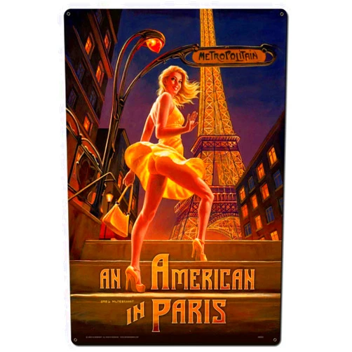 ILYIBGO American in Paris Pinup Vintage Metal Tin Sign for Men Women,Wall Decor for Bars,Restaurants,Cafes Pubs,12x8 Inch