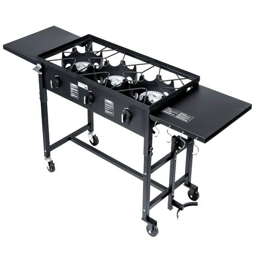 Barton Portable Propane 87,000-BTU Triple-Burner Outdoor Camp Stove Side Table Patio Cooking Wheel w/Regulator 4 Hook Utensil Holder