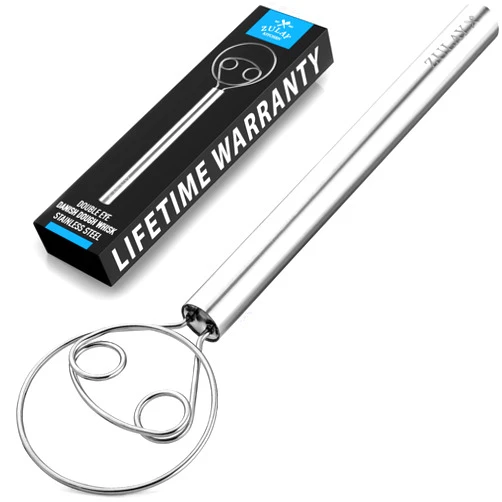 Zulay Kitchen 13-Inch Danish Dough Whisk - Stainless Steel Danish Whisk for Cooking with Dough Hook - Traditional Dutch Whisk - Bread Whisk for Sourdough, Pizza, Pastry, Cake Batter - Stainless Steel