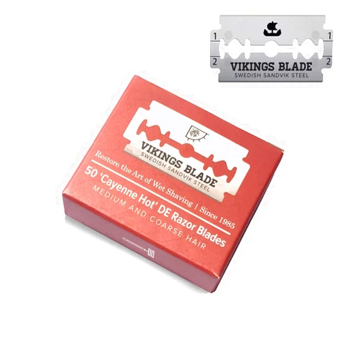 VIKINGS BLADE Double Edge Safety Razor Blades, 50x Blades, Swedish Steel + Platinum Coated, Replacement Razor Blades & Refills (Semi-Aggressive & Safe)