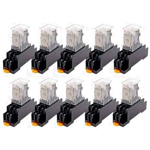 OLins Relay 10Set Relay with Socket Base Coil General DPDT Micro Mini Electromagnetic Relay Switch LED AC 110/220V DC 12/24V MY2NJ MY3NJ (Color : My3nj Hh53p, Size : AC110V) ( Color : My2nj Hh52p , Size : A