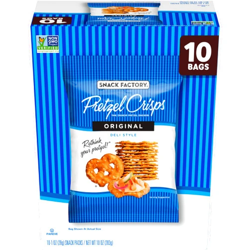Snack Factory Pretzel Crisps, Original, 1 Oz Snack Bags, 10 Ct