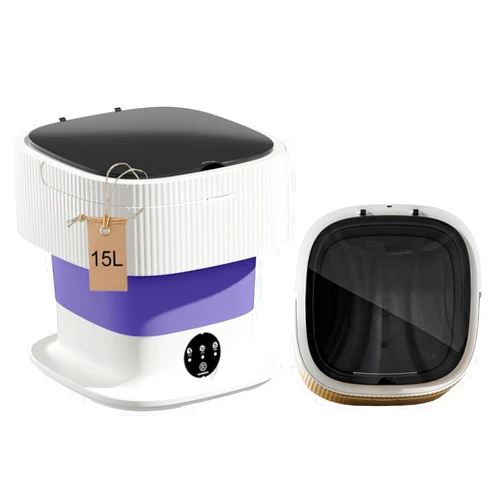 GZJ Portable Washing Machine, Mini Washer 15L High Capacity with 3 Modes Deep Cleaning for Underwear, Baby Clothes, or Small Items, Foldable Washing Machine for Apartments, Camping, Travel (Purple)