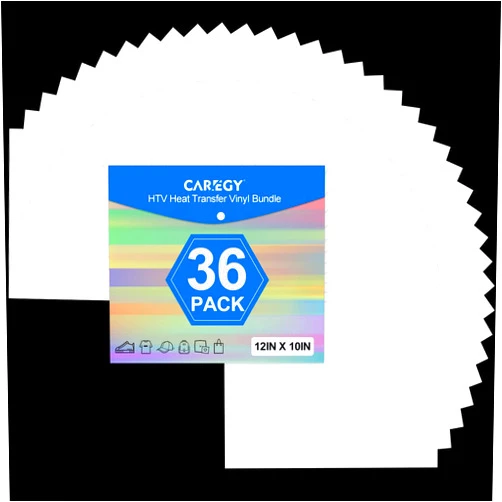 CAREGY White Heat Transfer Vinyl for T- Shirts- 36 Sheets, 12