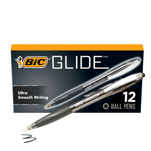 BIC Glide Black Retractable Ballpoint Pens, Medium Point (1.0mm), 12-Count Pack, Ultra Smooth Writing Black Pens