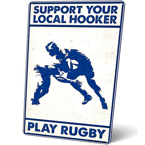 Homely Accents Rugby Humor Metal Signs Vintage, Support Your Local Hooker Play Rugby, for Man Cave, Home, and Club Decor, Wall Art Poster Tin Signs for Men 8x12 Inches