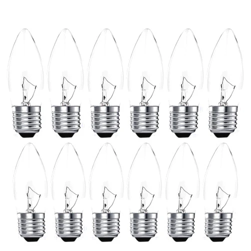 SCOMX 40W Equivalent Incandescent Torpedo Tip Chandelier with Crystal Clear Incandescent Light Bulbs Tip Light Bulb and Medium E26 Candelabra Base(12)