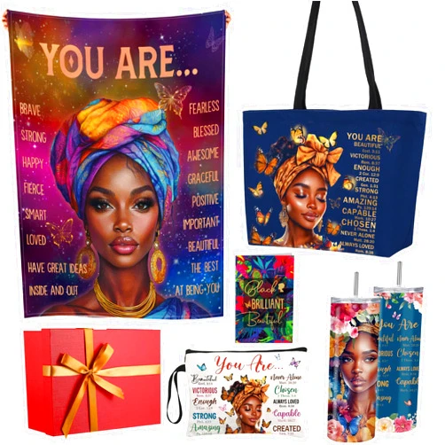 Geiserailie African American Gifts for Women - Afro Black Girl Blanket, Tote Bag, Gift Box and More for Black Mom Friends Lady Birthday Halloween Christmas Party Present(Purple Butterfly)