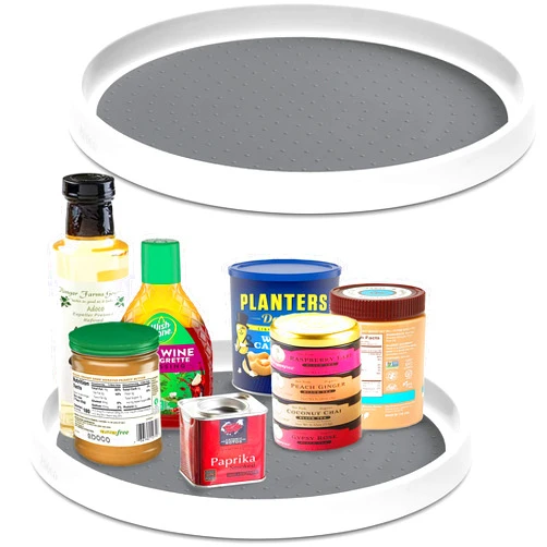 Adoco Set of 2, 12 Inch Non-Skid Lazy Susan Organizer, Pantry Lazy Susan Turntable for Cabinet, Kitchen Cabinet Organizer, Pantry Organization and Storage -White/Gray