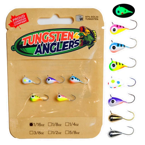 TUNGSTEN4ANGLERS Tungsten 4 Anglers-97% Pure Tungsten Ice Fishing Jigs 5mm 1/16oz #12|Tear Drop Fishing Lures for Perch, Sunfish, Blue Gill, Lake Herring, White Fish, Walleye, 5-Pack