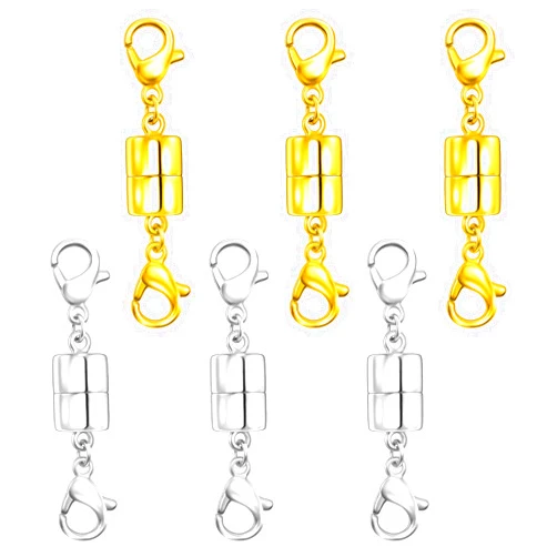 Qulltk Double Lobster Clasp Magnetic Necklace Clasps and Closures 14K Gold and Silver Magnetic Jewelry Clasps Converters for Bracelet Necklaces Extender
