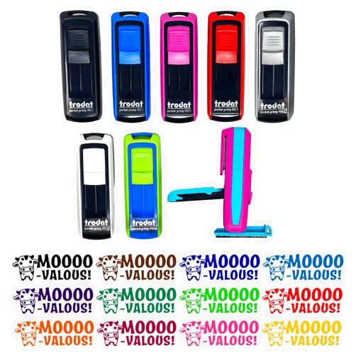 Sniggle Sloth Moooo-valous Marvelous Cow Teacher Student School Self-Inking Portable Pocket Stamp 1-1/2