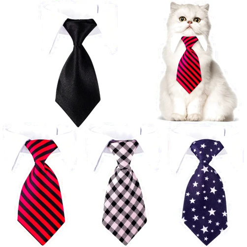 Saintrygo 4 Pieces Cat Dog Tie with Collar Adjustable Puppy Pets Formal Necktie Collars Cat Dogs Bow Ties for Small Pets Grooming Costume Accessories