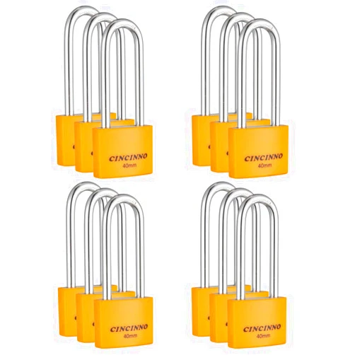CINCINNO 12 Pack Covered Aluminum Padlock with Keys, Keyed Alike Padlocks with 1-9/16” (40mm) Wide Lock Body,Outdoor Padlock for Sheds, Storage Unit ，School Gym Locker, Toolbox
