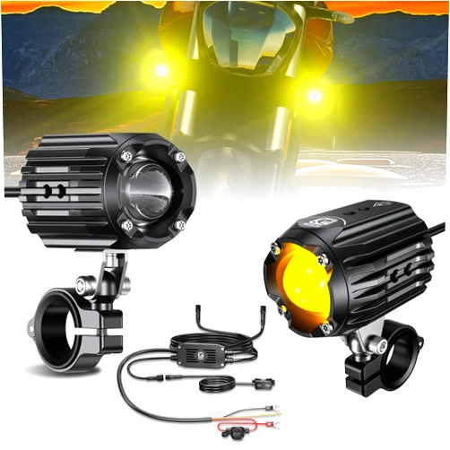 Kewig Motorcycle Auxiliary LED Light Driving Spotlights White/Amber Fog Lights with Mount Brackets Wire Harness Waterproof Offroad Work Lights Compatible with Motorcycle J-eep Car Truck 60W Driving Lamps