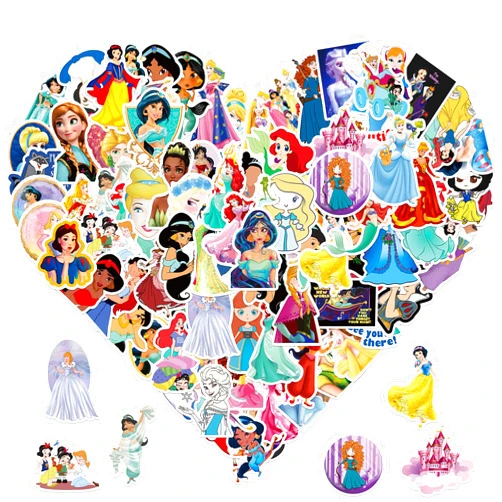 RUBANG 100pcs Cute Princess Stickers for Girl, Disney Cartoon Princess Stickers for Teen Kids Water Bottle, Skateboard, Phone, Laptop, Bicycle, Travel Case, Notebook, Guitar (100Pcs Princess)