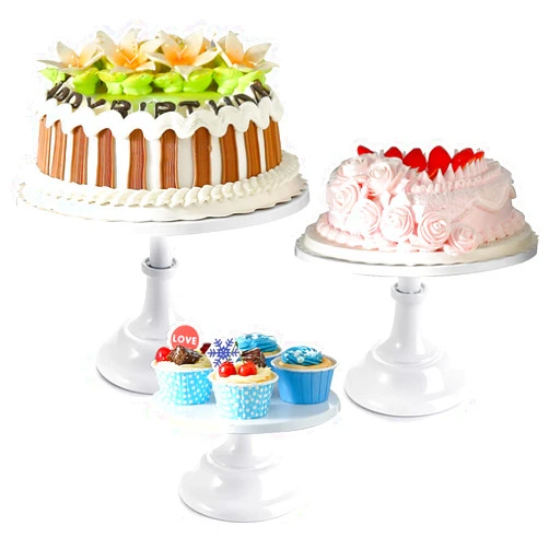yarlung Set of 3 Metal Cake Stands, 8/10/12 Inch Pillar Style Cupcake Display Stands Dessert Trays Pie Plates for Wedding, Party, Birthday, Gatherings, White