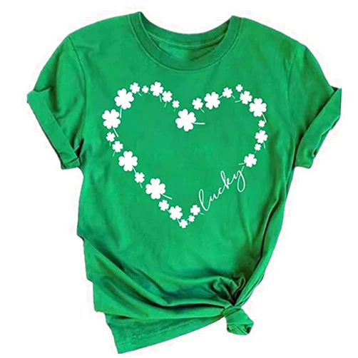 Ymoshoe St. Patrick's Day Shirt Women Funny Buffalo Plaid Leopard Shamrock Printed Clover T-Shirt Graphic Tee