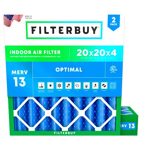 Filterbuy 20x20x4 Air Filter MERV 13 Optimal Defense (2-Pack), Pleated HVAC AC Furnace Air Filters Replacement (Actual Size: 19.50 x 19.50 x 3.63 Inches)