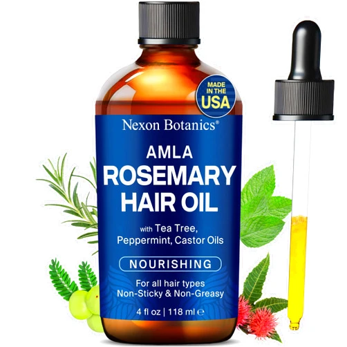 Nexon Botanics Amla Rosemary Hair Oil 4 fl oz - Nourishing Oil for Hair Growth & Dry Scalp - With Mint, Castor & Tea Tree Oils - For Damaged, Curly, Frizzy Hair - Men & Women
