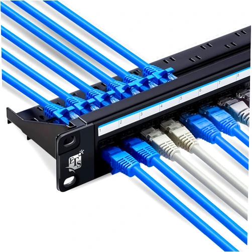 ETS 24 Port CAT6 Pass Through Coupler Patch Panel with Back Bar, Compatible with Cat5, Cat5e, Cat6, Cat6A, Loaded with Unshielded keystones