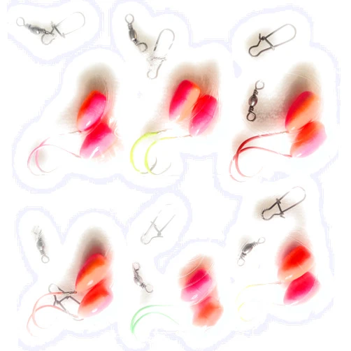 RignFish Custom Rigs 1 - Hi-Low, Pompano Rig, Surf Fishing Rig, Fishing Rigs, Double Drop Rig - High Gloss Bullet Float in Pink-Orange, Pro-Tec Neon Colored Hooks, 30Lb Fluorocarbon Leader